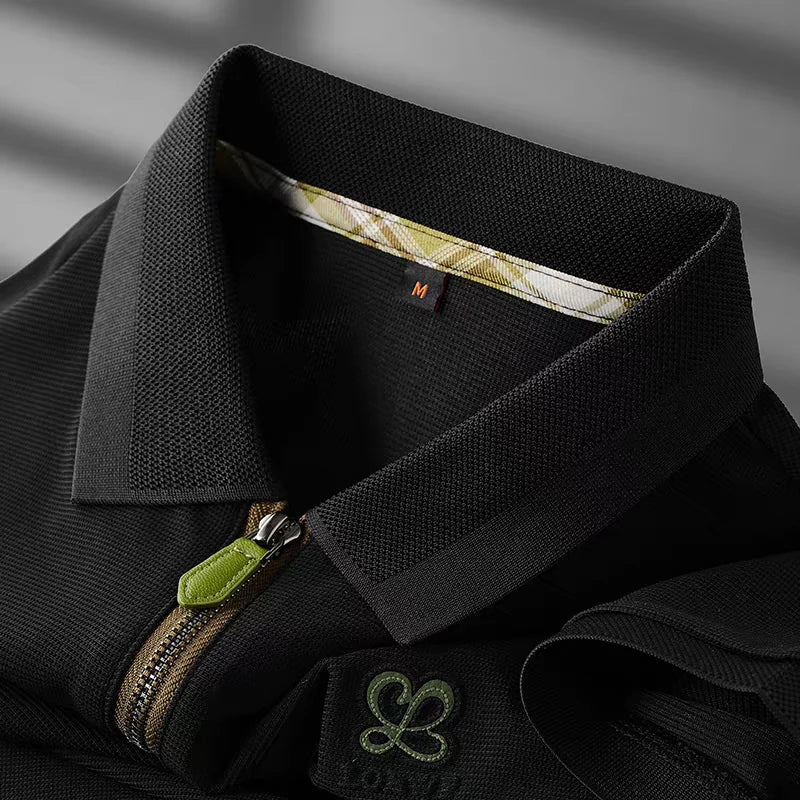 Olive Crest Zip Polo T-Shirt