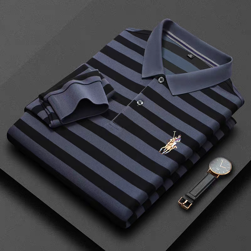 Merinowear Premium Striped Full Sleeve Polo T-Shirt – Navy Blue & Black